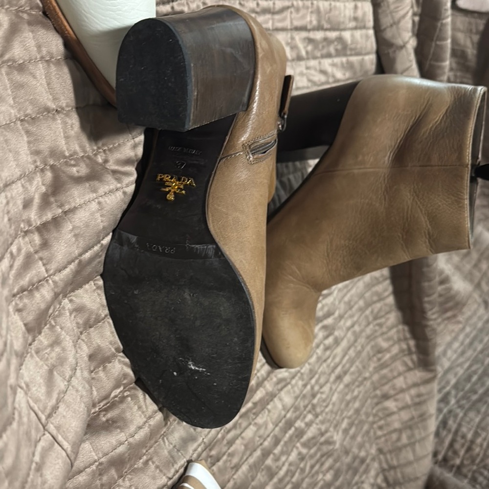 Prada Beige Leather Ankle Boots